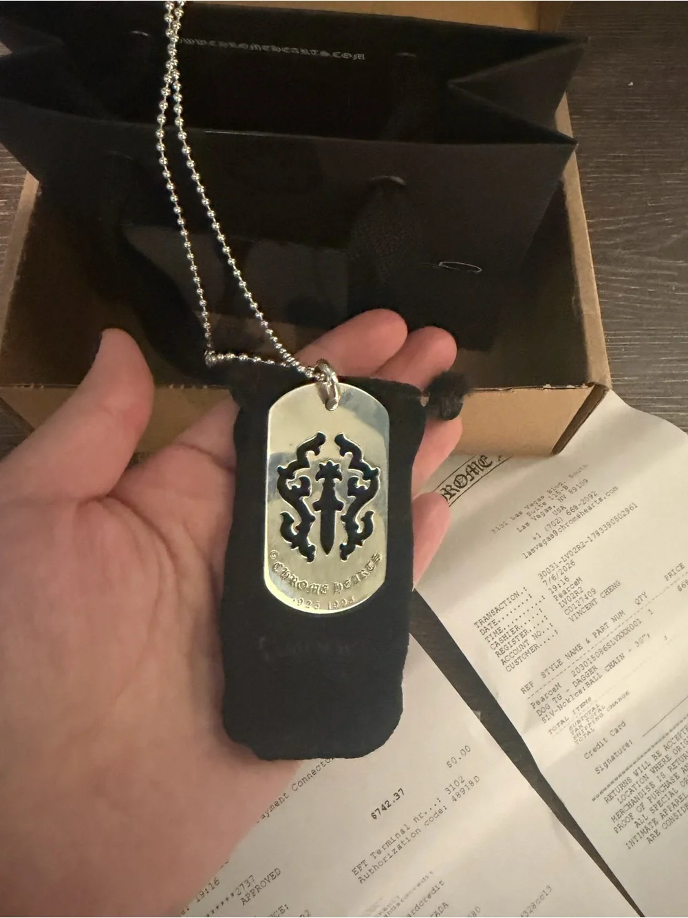 Chrome Hearts Silver cut-out cross dog-tag pendant necklace